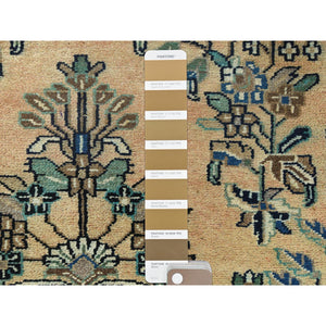 3'5"x10'1" Vanilla Cream, Vintage Persian Lilahan Cropped Thin, Distressed Look Worn Wool Hand Knotted, Wide Runner Oriental Rug FWR371664