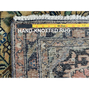 3'5"x10'1" Vanilla Cream, Vintage Persian Lilahan Cropped Thin, Distressed Look Worn Wool Hand Knotted, Wide Runner Oriental Rug FWR371664