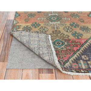 2'7"x8'9" Sunset Colors Distressed Look Worn Wool Hand Knotted, Vintage Persian Bakhtiar Sheared Low, Narrow Runner Oriental Rug FWR371766