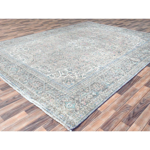 9'5"x12'6" Beige Hand Knotted Cropped Thin, Worn Wool Sheared Low Shabby Chic Distressed Look Vintage Persian Tabriz Oriental Rug FWR371808