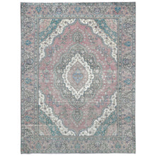 Load image into Gallery viewer, 9&#39;4&quot;x12&#39;4&quot; Rose Pink Vintage Persian Tabriz Worn Wool, Sheared Low Distressed Look, Shabby Chic Hand Knotted Oriental Rug FWR371814