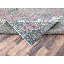 Load image into Gallery viewer, 9&#39;4&quot;x12&#39;4&quot; Rose Pink Vintage Persian Tabriz Worn Wool, Sheared Low Distressed Look, Shabby Chic Hand Knotted Oriental Rug FWR371814