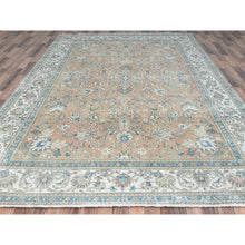 Load image into Gallery viewer, 8&#39;x11&#39;7&quot; Peach Color Worn Wool, Cropped Thin, Hand Knotted Distressed Look Vintage Persian Tabriz Oriental Rug FWR371886