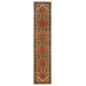 2'6"x12'2" Organic Wool Red Antiqued Heriz Re-Creation Hand Knotted Oriental Runner Rug FWR372066