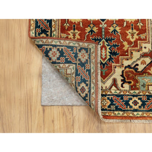 2'6"x12'2" Organic Wool Red Antiqued Heriz Re-Creation Hand Knotted Oriental Runner Rug FWR372066