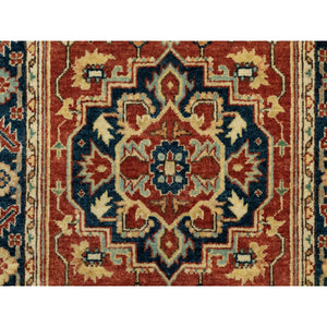 2'6"x12'2" Organic Wool Red Antiqued Heriz Re-Creation Hand Knotted Oriental Runner Rug FWR372066