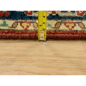 2'6"x12'2" Organic Wool Red Antiqued Heriz Re-Creation Hand Knotted Oriental Runner Rug FWR372066