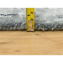 Load image into Gallery viewer, 4&#39;3&quot;x10&#39; Gray with Charcoal Black Hand Knotted Abstract Design Wool and Silk Oriental Runner Rug FWR372144