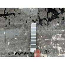 Load image into Gallery viewer, 4&#39;1&quot;x10&#39; Gray Abstract Design Wool and Silk Hi-Low Pile Hand Knotted Oriental Wide Runner Rug FWR372150
