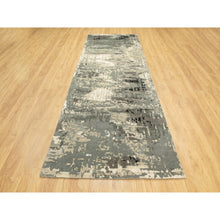 Load image into Gallery viewer, 4&#39;x12&#39; Hand Knotted Taupe Abstract Design Wool and Silk Wide Runner Hi-Low Pile Oriental Rug FWR372204