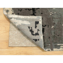 Load image into Gallery viewer, 4&#39;x12&#39; Hand Knotted Taupe Abstract Design Wool and Silk Wide Runner Hi-Low Pile Oriental Rug FWR372204