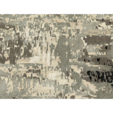 Load image into Gallery viewer, 4&#39;x12&#39; Hand Knotted Taupe Abstract Design Wool and Silk Wide Runner Hi-Low Pile Oriental Rug FWR372204