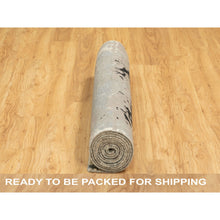 Load image into Gallery viewer, 4&#39;x12&#39; Hand Knotted Taupe Abstract Design Wool and Silk Wide Runner Hi-Low Pile Oriental Rug FWR372204