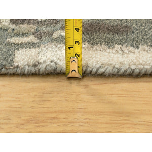 4'x12' Hand Knotted Taupe Abstract Design Wool and Silk Wide Runner Hi-Low Pile Oriental Rug FWR372204