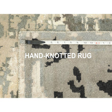 Load image into Gallery viewer, 4&#39;x12&#39; Hand Knotted Taupe Abstract Design Wool and Silk Wide Runner Hi-Low Pile Oriental Rug FWR372204