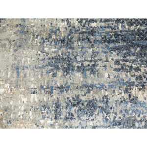 4'x11'9" Hand Knotted Abstract With Mosaic Design Wool And Silk Oriental Wide Runner Rug FWR372222