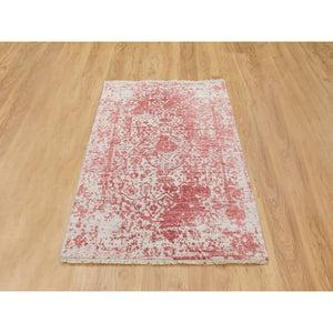 3'x5' Wool And Pure Silk Pink Broken Persian Design Hand Knotted Oriental Rug FWR372258