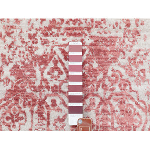 3'x5' Wool And Pure Silk Pink Broken Persian Design Hand Knotted Oriental Rug FWR372258