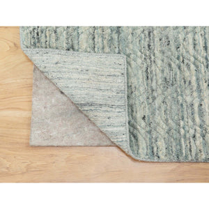 2'10"x5' Seafoam Green Variegated Textured Design Hand Loomed Organic Wool Transitional Oriental Rug FWR372300
