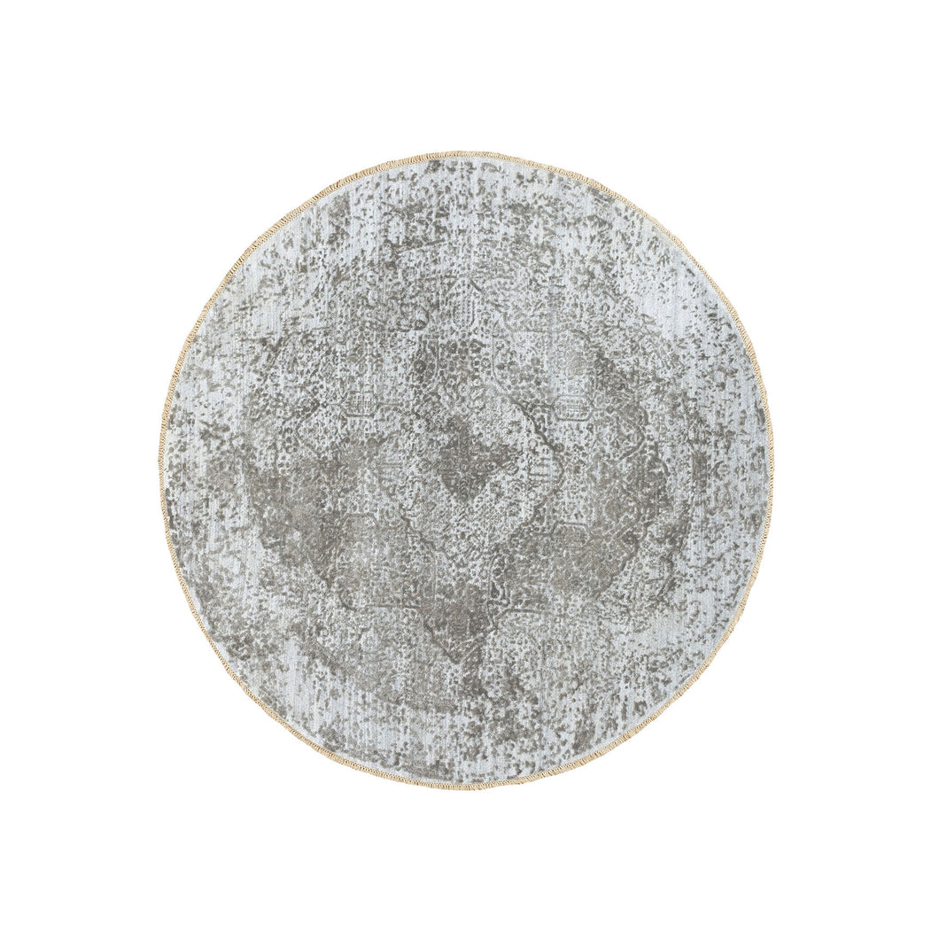 6'x6' Round Grey Broken Persian Design Wool And Pure Silk Hand Knotted Oriental Rug FWR372324
