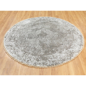 6'x6' Round Grey Broken Persian Design Wool And Pure Silk Hand Knotted Oriental Rug FWR372324