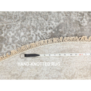 6'x6' Round Grey Broken Persian Design Wool And Pure Silk Hand Knotted Oriental Rug FWR372324