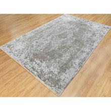 Load image into Gallery viewer, 6&#39;x9&#39; Grey Broken Persian Design Wool And Pure Silk Hand Knotted Oriental Rug FWR372342