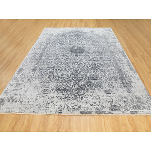 8'x10'1" Hand Knotted Grey Broken Persian Design Wool And Pure Silk Oriental Rug FWR372348