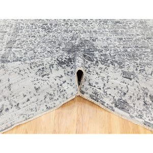 8'x10'1" Hand Knotted Grey Broken Persian Design Wool And Pure Silk Oriental Rug FWR372348