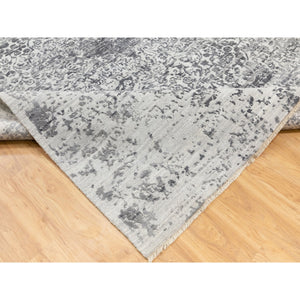 8'x10'1" Hand Knotted Grey Broken Persian Design Wool And Pure Silk Oriental Rug FWR372348