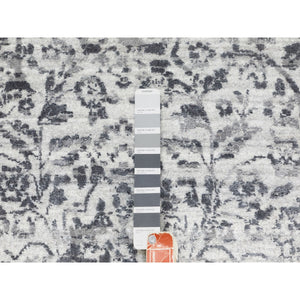 8'x10'1" Hand Knotted Grey Broken Persian Design Wool And Pure Silk Oriental Rug FWR372348