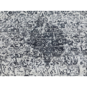 8'x10'1" Hand Knotted Grey Broken Persian Design Wool And Pure Silk Oriental Rug FWR372348