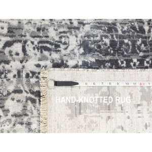 8'x10'1" Hand Knotted Grey Broken Persian Design Wool And Pure Silk Oriental Rug FWR372348