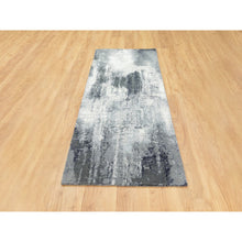 Load image into Gallery viewer, 2&#39;5&quot;x8&#39; Charcoal Black Abstract Design Wool and Silk Hand Knotted Oriental Runner Rug FWR372420