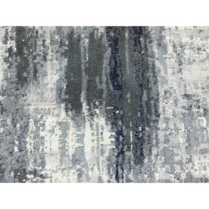 2'5"x8' Charcoal Black Abstract Design Wool and Silk Hand Knotted Oriental Runner Rug FWR372420