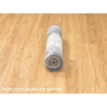 Load image into Gallery viewer, 2&#39;5&quot;x8&#39; Charcoal Black Abstract Design Wool and Silk Hand Knotted Oriental Runner Rug FWR372420