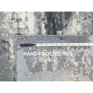 2'5"x8' Charcoal Black Abstract Design Wool and Silk Hand Knotted Oriental Runner Rug FWR372420