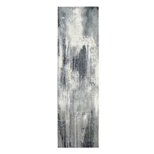 Load image into Gallery viewer, 2&#39;6&quot;x10&#39; Charcoal Black Abstract Design Wool and Silk Hand Knotted Runner Oriental Rug FWR372426