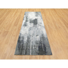 Load image into Gallery viewer, 2&#39;6&quot;x10&#39; Charcoal Black Abstract Design Wool and Silk Hand Knotted Runner Oriental Rug FWR372426