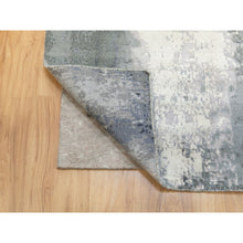Load image into Gallery viewer, 2&#39;6&quot;x10&#39; Charcoal Black Abstract Design Wool and Silk Hand Knotted Runner Oriental Rug FWR372426