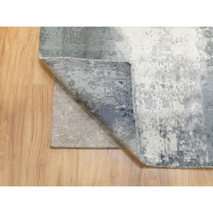2'6"x10' Charcoal Black Abstract Design Wool and Silk Hand Knotted Runner Oriental Rug FWR372426