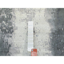 Load image into Gallery viewer, 2&#39;6&quot;x10&#39; Charcoal Black Abstract Design Wool and Silk Hand Knotted Runner Oriental Rug FWR372426