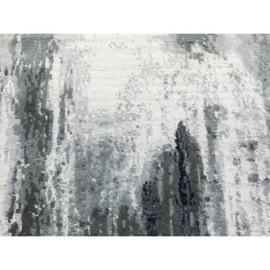 2'6"x10' Charcoal Black Abstract Design Wool and Silk Hand Knotted Runner Oriental Rug FWR372426