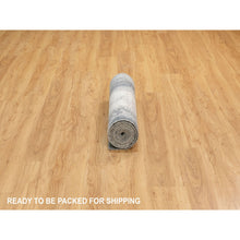 Load image into Gallery viewer, 2&#39;6&quot;x10&#39; Charcoal Black Abstract Design Wool and Silk Hand Knotted Runner Oriental Rug FWR372426