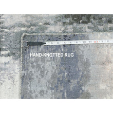 Load image into Gallery viewer, 2&#39;6&quot;x10&#39; Charcoal Black Abstract Design Wool and Silk Hand Knotted Runner Oriental Rug FWR372426