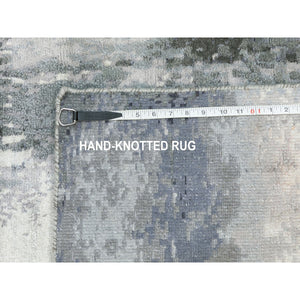 2'6"x10' Charcoal Black Abstract Design Wool and Silk Hand Knotted Runner Oriental Rug FWR372426