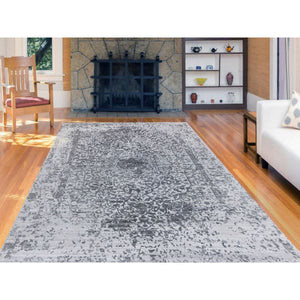 6'1"x9'2" Grey Broken Persian Design Wool And Pure Silk Hand Knotted Oriental Rug FWR372564