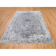 Load image into Gallery viewer, 6&#39;1&quot;x9&#39;2&quot; Grey Broken Persian Design Wool And Pure Silk Hand Knotted Oriental Rug FWR372564