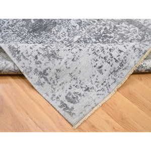 6'1"x9'2" Grey Broken Persian Design Wool And Pure Silk Hand Knotted Oriental Rug FWR372564