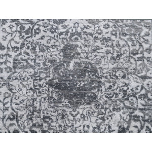 6'1"x9'2" Grey Broken Persian Design Wool And Pure Silk Hand Knotted Oriental Rug FWR372564